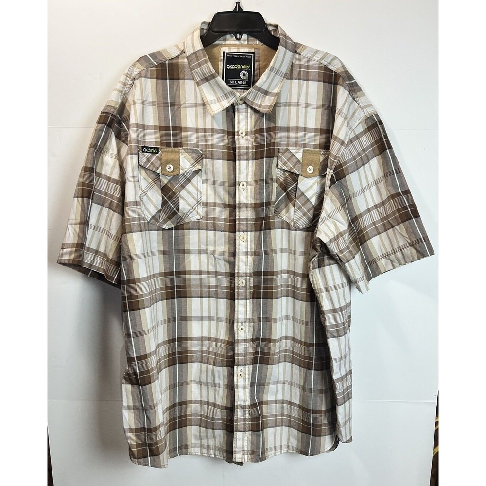 Akademiks Shirt Men’s 5XL Brown Plaid Cotton Blend Button Up Adult Men